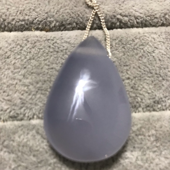 New Sterling Silver Blues Teardrop Blue Chalcedony Necklace Pendant Crystal - Picture 5 of 15